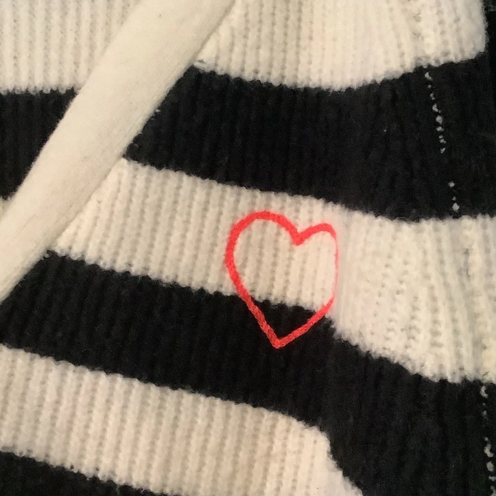 a new day Black and White Striped Cardigan with Heart Accent - Picture 5 of 6